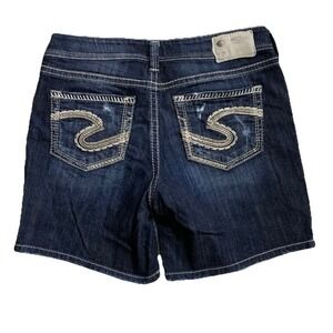Silver Jeans Suki Mid Shorts Dark Wash Denim Women Sz 31 Western 9" Rise Jorts